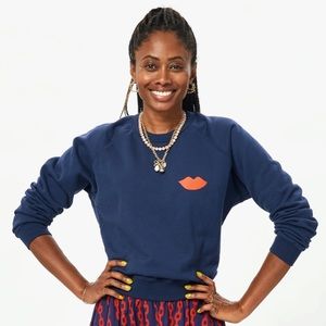 Clare V Lips Sweatshirt Clare Lips Cotton Fleece Lined Crew Neck